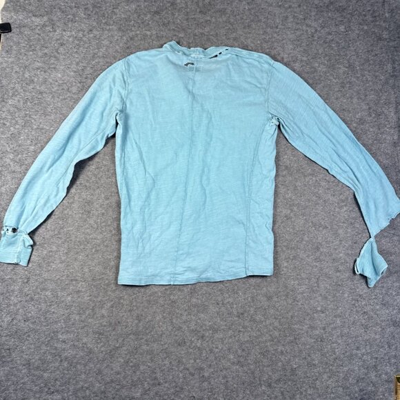 Rag Bone Shirt Mens Small Blue Henley Light Aqua Long Sleeve Destroyed Homeless - Picture 3 of 15